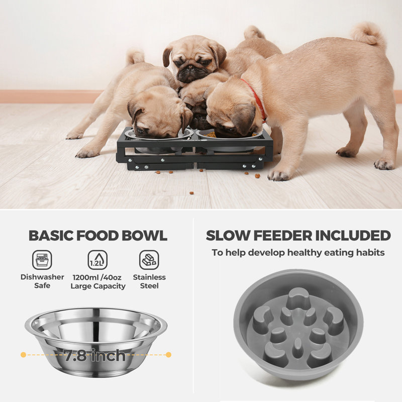 Veehoo Adjustable Elevated Dog Bowls, 2 Stainless Steel Bowls, 1 Slow